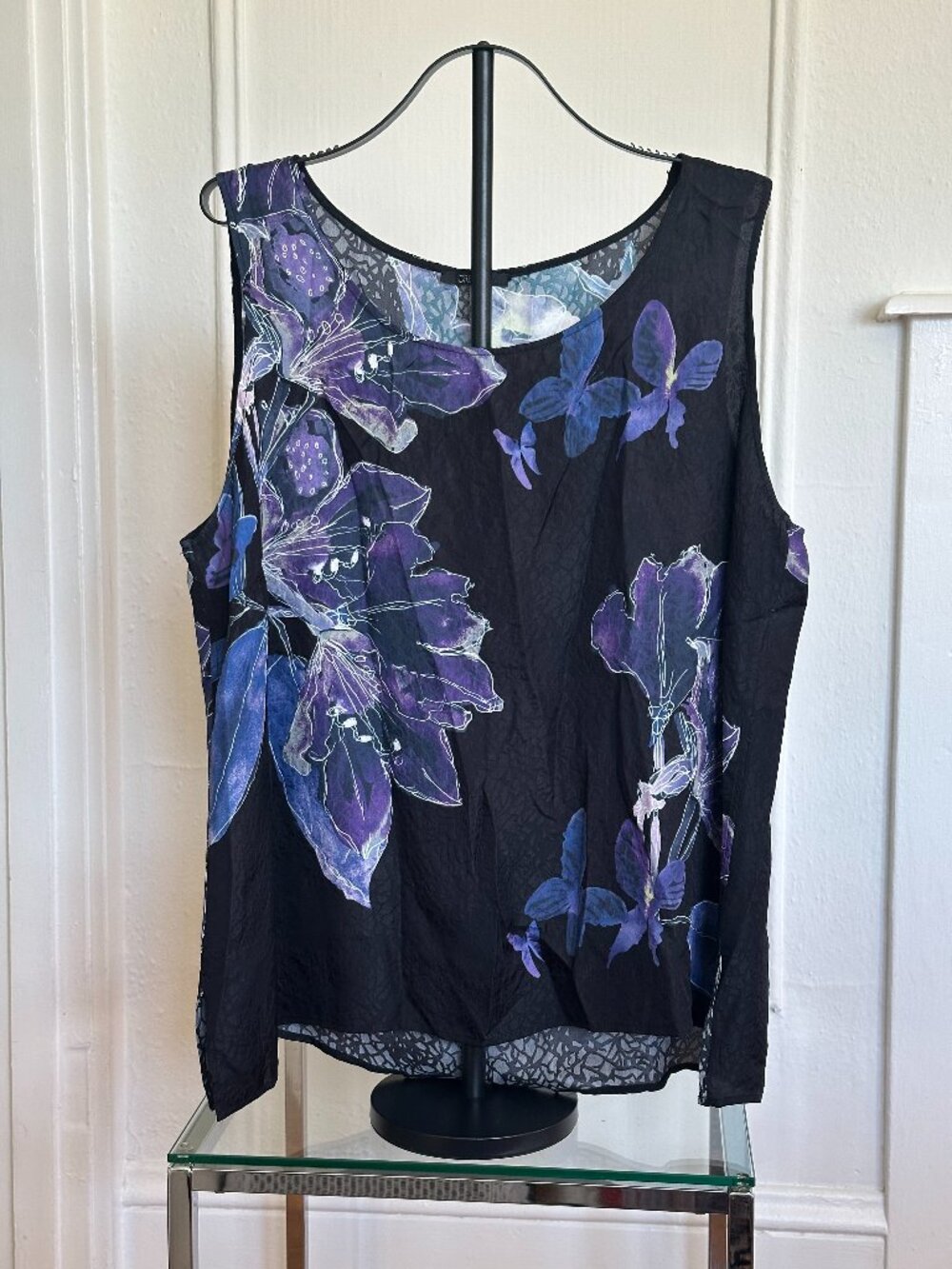 Dressori 100% Silk Reversible Tank Top 2X | Floral Butterfly Print